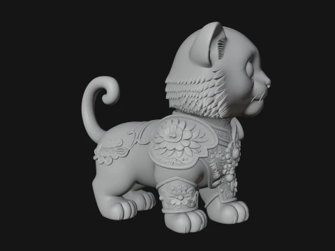 Floral Chibi Tiger Statue Design 2 - 3D Print Model 3D Print Model