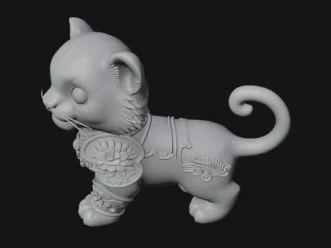 Floral Chibi Tiger Statue Design 2 - 3D Print Model 3D Print Model