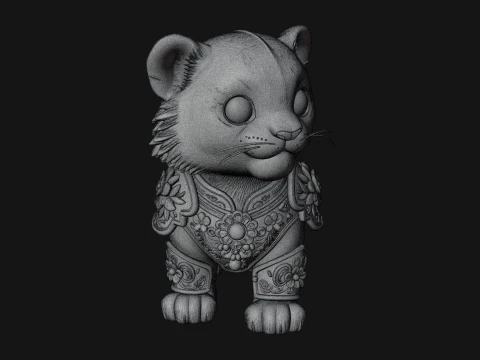 Floral Chibi Tiger Statue Design 2 - 3D Print Model 3D Print Model