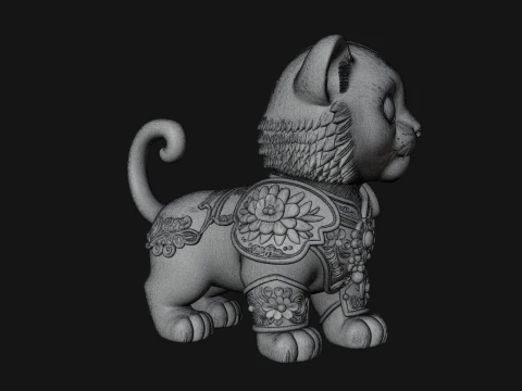 Floral Chibi Tiger Statue Design 2 - 3D Print Model 3D Print Model