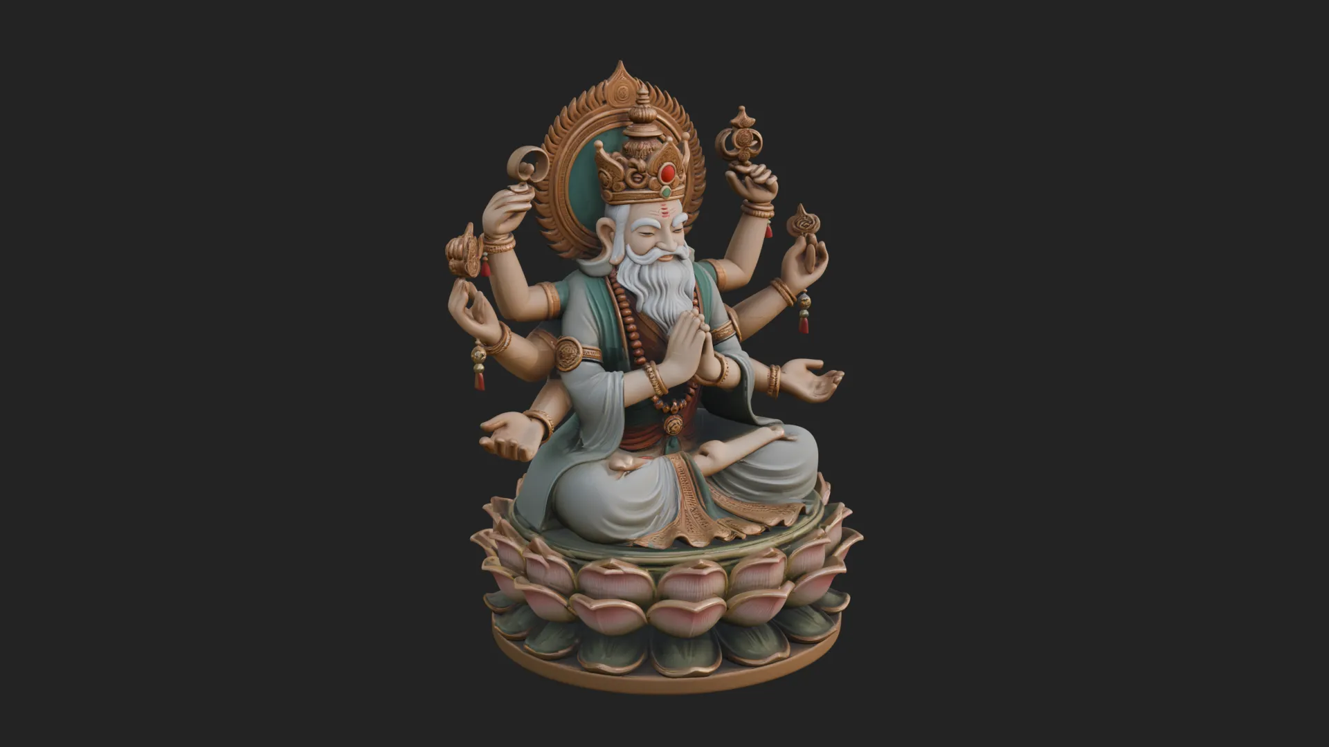 Brahma on Lotus Throne Statue Design 6 - 3D Print Model 3D Print Model .c4d .max .obj .3ds .fbx .stl .blend 