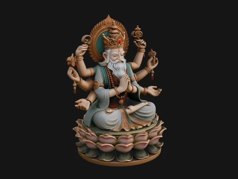 Brahma on Lotus Throne Statue Design 6 - 3D Print Model 3D printmodel