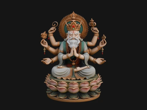 Brahma on Lotus Throne Statue Design 6 - 3D Print Model 3D Print Model