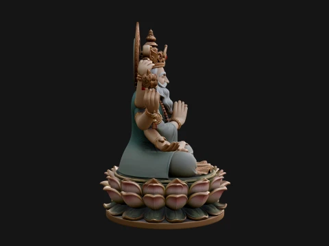 Brahma on Lotus Throne Statue Design 6 - 3D Print Model 3D Print Model