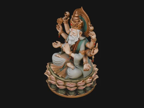 Brahma on Lotus Throne Statue Design 6 - 3D Print Model 3D Print Model