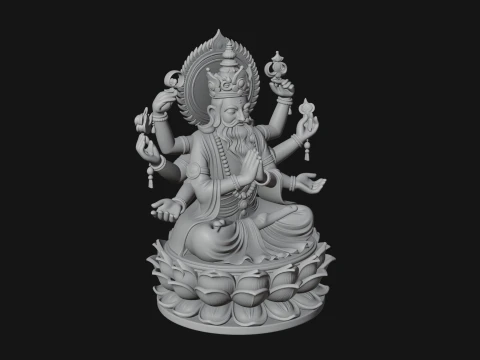 Brahma on Lotus Throne Statue Design 6 - 3D Print Model 3D Print Model