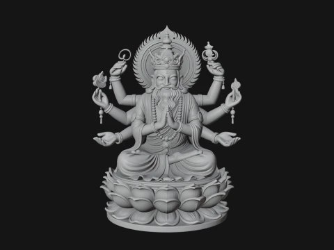 Brahma on Lotus Throne Statue Design 6 - 3D Print Model 3D Print Model