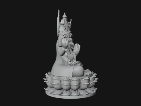 Brahma on Lotus Throne Statue Design 6 - 3D Print Model 3D Print Model