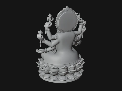Brahma on Lotus Throne Statue Design 6 - 3D Print Model 3D Print Model