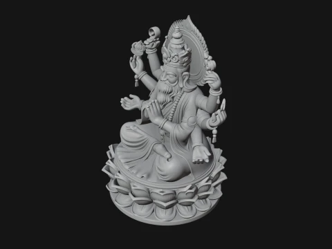 Brahma on Lotus Throne Statue Design 6 - 3D Print Model 3D Print Model