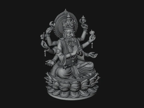 Brahma on Lotus Throne Statue Design 6 - 3D Print Model 3D Print Model