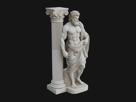 Greek Philosopher with Column Statue Design 1 - 3D Print Model 3D Print Model