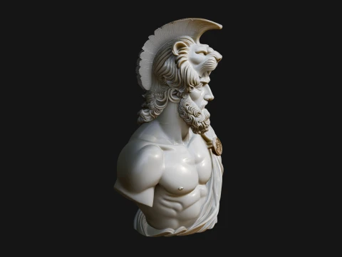 Hercules Lion Pelt Bust Statue Design 2 - 3D Print Model 3D Druckmodell