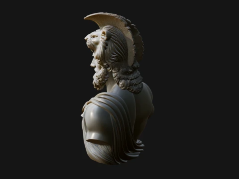 Hercules Lion Pelt Bust Statue Design 2 - 3D Print Model 3D Print Model