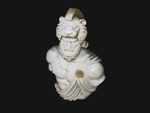 Hercules Lion Pelt Bust Statue Design 2 - 3D Print Model 3D Print Model