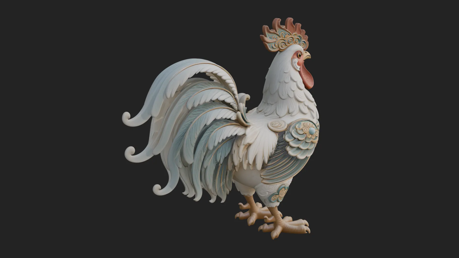 Ornate Rooster Statue Design 1 - 3D Print Model 3D Print Model .c4d .max .obj .3ds .fbx .stl .blend