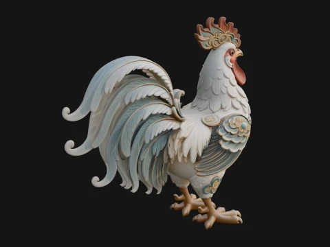 Ornate Rooster Statue Design 1 - 3D Print Model 3D Baskı Modeli