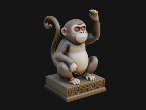 Monkey on Pedestal Statue Design 1 - 3D Print Model Model do druku 3D