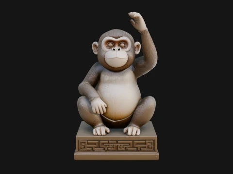 Monkey on Pedestal Statue Design 1 - 3D Print Model 3D Print Model
