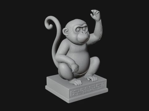 Monkey on Pedestal Statue Design 1 - 3D Print Model 3D Print Model