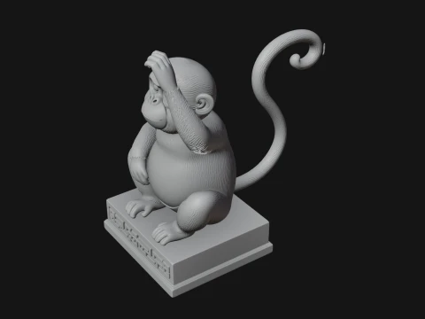Monkey on Pedestal Statue Design 1 - 3D Print Model 3D Print Model