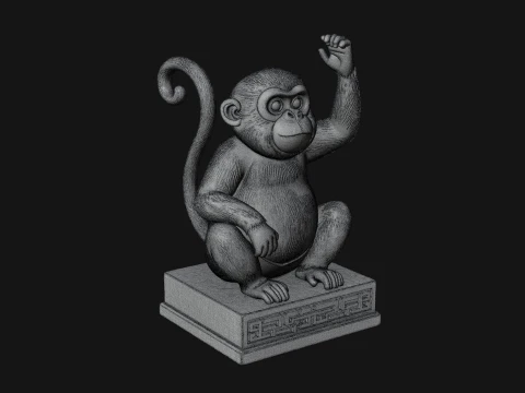 Monkey on Pedestal Statue Design 1 - 3D Print Model 3D Print Model
