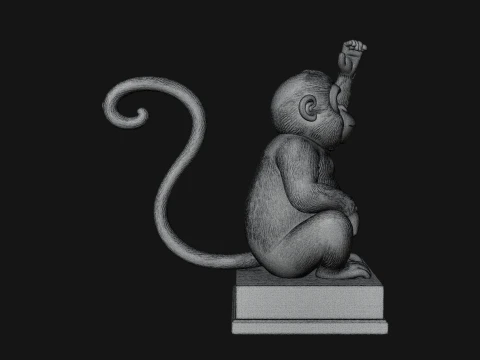 Monkey on Pedestal Statue Design 1 - 3D Print Model 3D Print Model