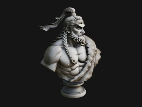 Mongol Warrior Bust Statue Design 6 - 3D Print Model 3Dプリントモデル