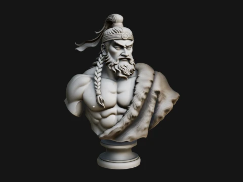 Mongol Warrior Bust Statue Design 6 - 3D Print Model 3D Print Model