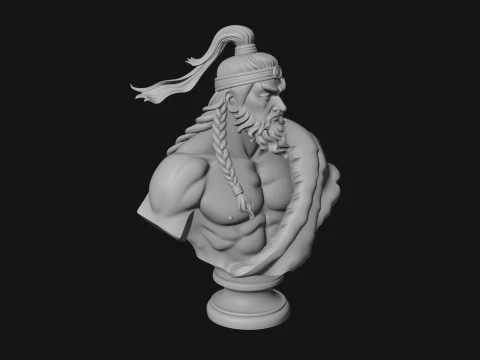 Mongol Warrior Bust Statue Design 6 - 3D Print Model 3D Print Model