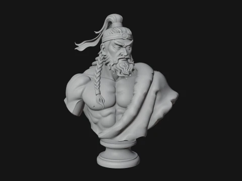 Mongol Warrior Bust Statue Design 6 - 3D Print Model 3D Print Model