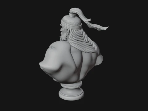 Mongol Warrior Bust Statue Design 6 - 3D Print Model 3D Print Model