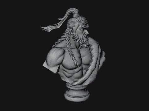 Mongol Warrior Bust Statue Design 6 - 3D Print Model 3D Print Model