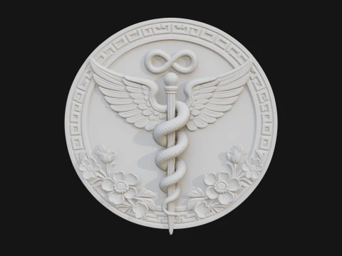 Caduceus Medical Wall Plaque Design 2 - 3D Print Model 3D Print Model