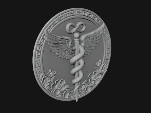 Caduceus Medical Wall Plaque Design 2 - 3D Print Model 3D Print Model