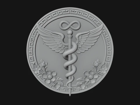 Caduceus Medical Wall Plaque Design 2 - 3D Print Model 3D Print Model