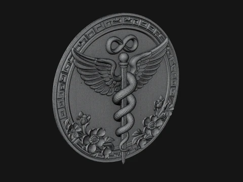 Caduceus Medical Wall Plaque Design 2 - 3D Print Model 3D Print Model