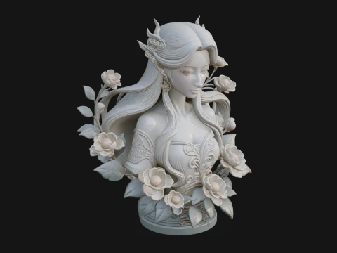 Flower Fairy Bust Statue Design 1 - 3D Print Model 3D Print Model
