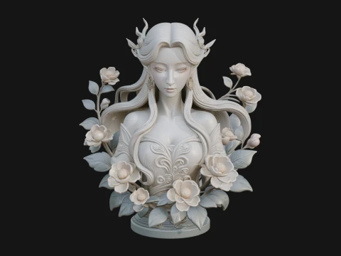 Flower Fairy Bust Statue Design 1 - 3D Print Model 3D Print Model