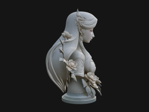 Flower Fairy Bust Statue Design 1 - 3D Print Model 3D Print Model