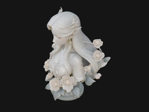 Flower Fairy Bust Statue Design 1 - 3D Print Model 3D Print Model