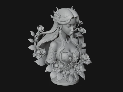 Flower Fairy Bust Statue Design 1 - 3D Print Model 3D Print Model