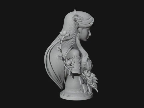 Flower Fairy Bust Statue Design 1 - 3D Print Model 3D Print Model