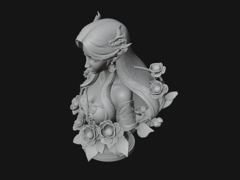 Flower Fairy Bust Statue Design 1 - 3D Print Model 3D Print Model