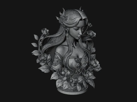Flower Fairy Bust Statue Design 1 - 3D Print Model 3D Print Model