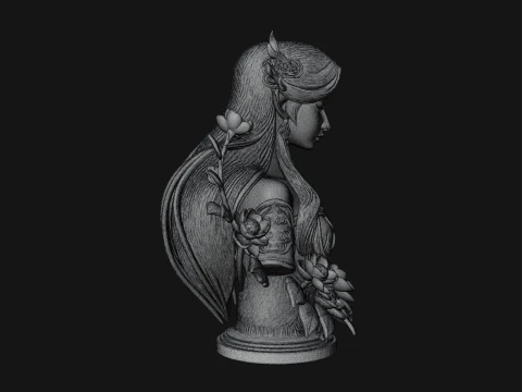 Flower Fairy Bust Statue Design 1 - 3D Print Model 3D Print Model