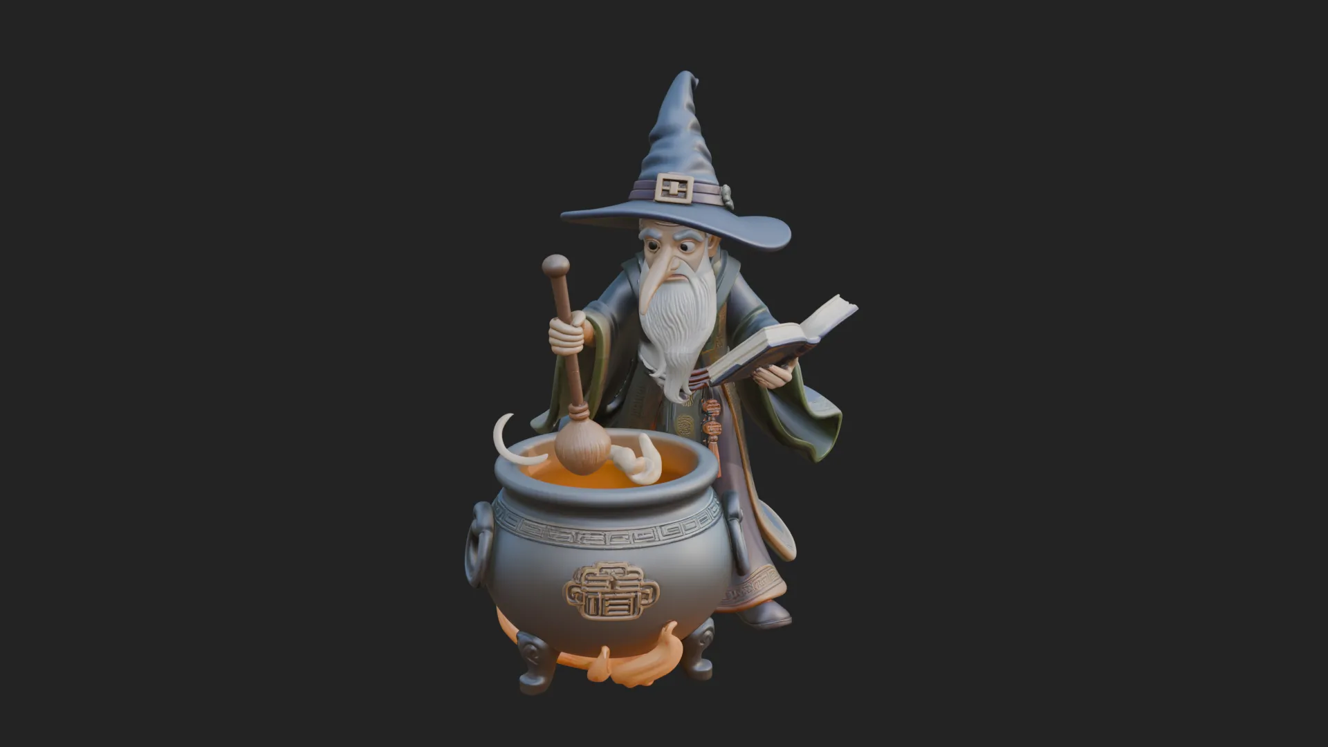 Wizard with Cauldron Statue Design 1 - 3D Print Model 3D Print Model .c4d .max .obj .3ds .fbx .stl .blend 