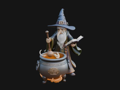 Wizard with Cauldron Statue Design 1 - 3D Print Model 3D Druckmodell