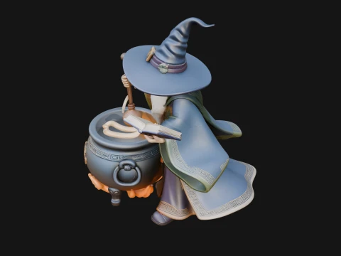 Wizard with Cauldron Statue Design 1 - 3D Print Model 3D Print Model