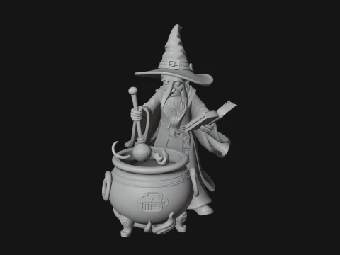 Wizard with Cauldron Statue Design 1 - 3D Print Model 3D Print Model